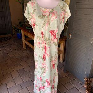 Kaua'iana Womens Hawaiian Dress Green Floral XL